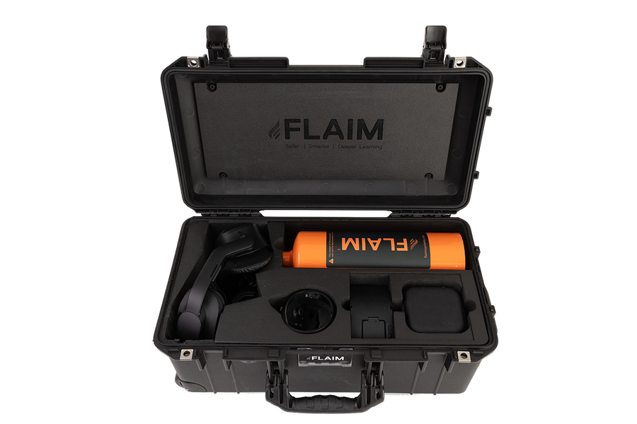 FLAIM training system packed into a rugged portable case with headset and replica equipment