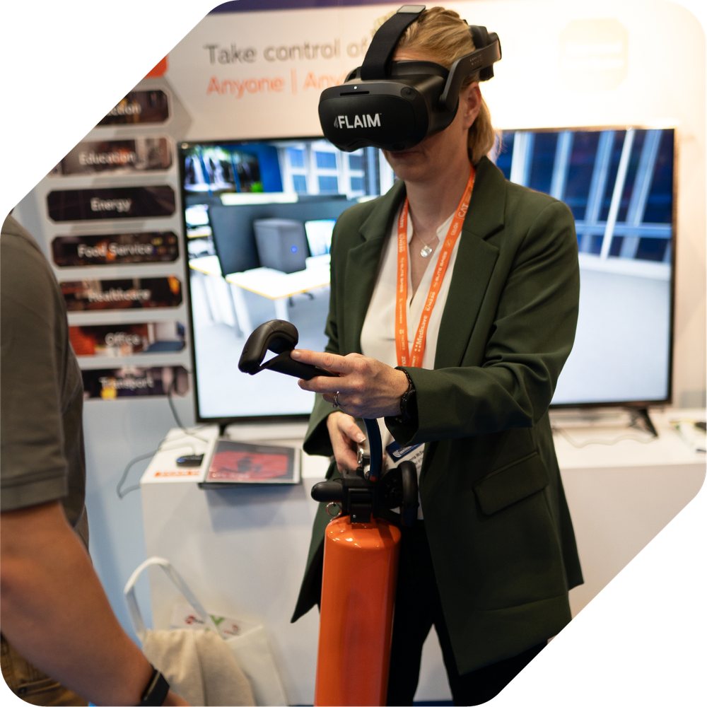 FLAIM fire extinguisher training scenario in virtual reality