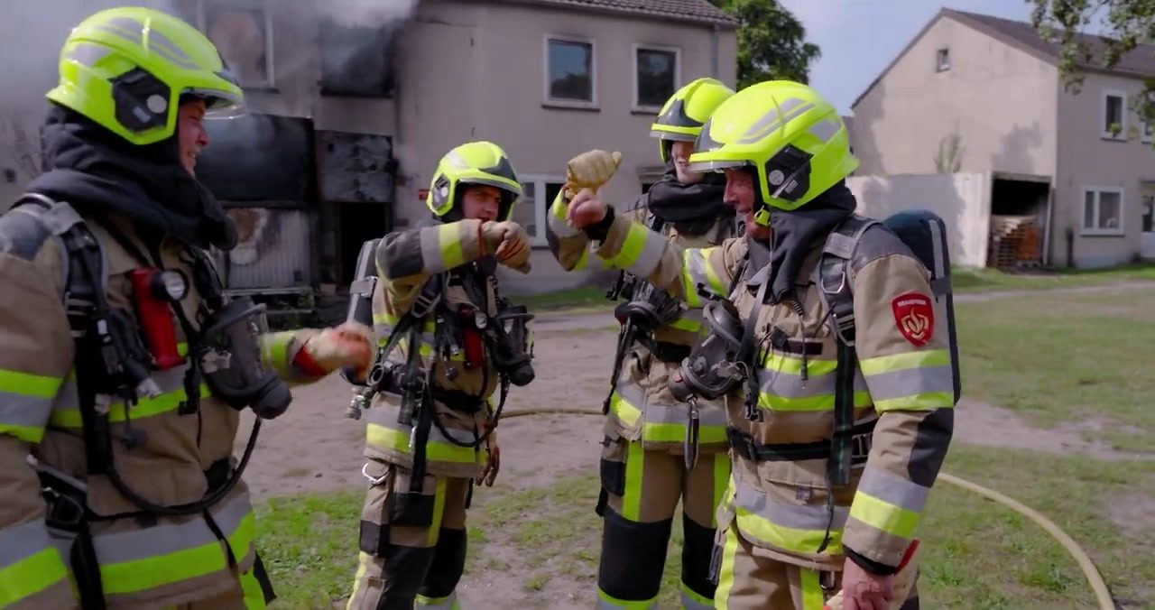 A firefighter trains inside a FlashGroup XR virtual reality fire simulation.